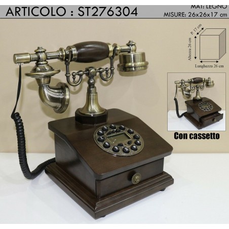 Vintage landline antique style wooden drawer telephone walnut color st276304