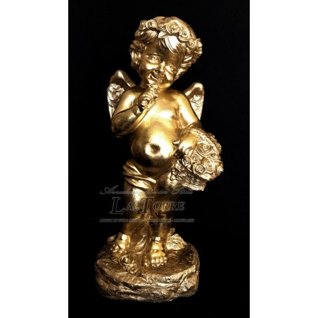 Statua Angelo antico barocco foglia oro puttino soprammobile decorazione casa R21