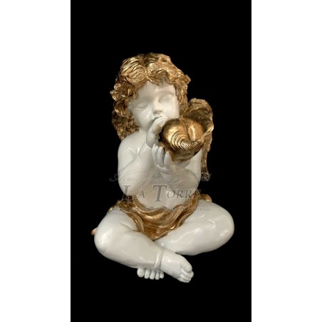 Antike barocke Engelsstatue, Elfenbein, Gold, Cherub, Heimdekoration R36