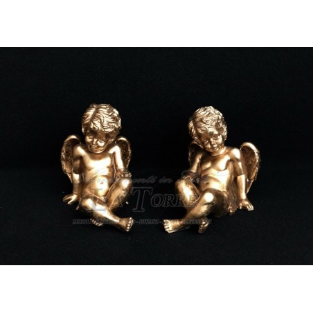 Set aus 2 barocken, vergoldeten, sitzenden Engelsfiguren, Putto, Heimdekoration R38