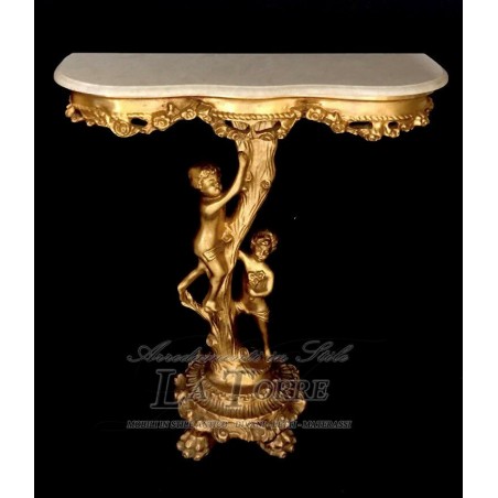 Consolle Tavolino antico alzatina entratina con putti oro barocco marmo r39