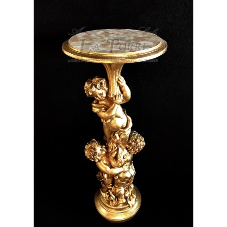Colonna silik con angeli alzatina capitello in resina foglia oro barocco r41