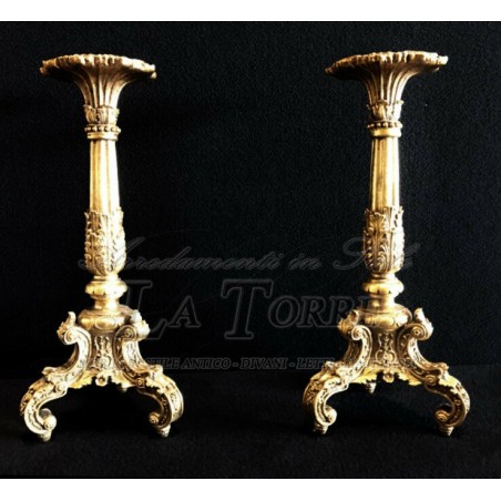 Antiker barocker Kerzenständer, 2-teilig, Gold, 1 Flamme, Kerzenhalter, H 50 cm, R83