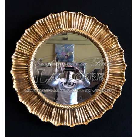 Antiker, goldverzierter Spiegel, runder Barock-Wandspiegel aus geschliffenem Glas, S02
