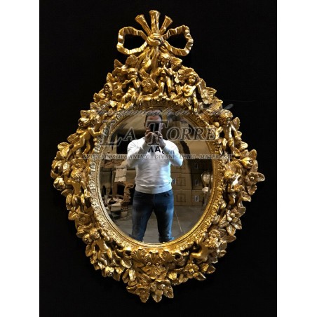 Antique gold oval carved mirror oval baroque bevelled wall mirror S16