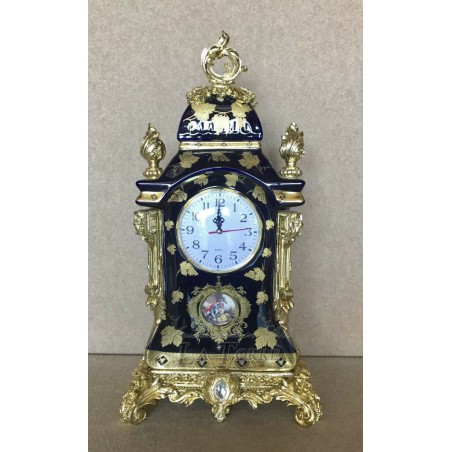 Orologio da tavolo in porcellana dipinta blu e oro stile Liberty P35