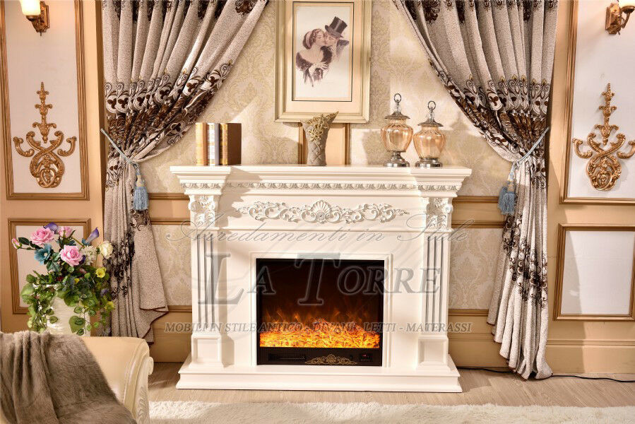 Kamin Fireplace Solid Wood English Baroque Ivory Electric Fireplace 328b-