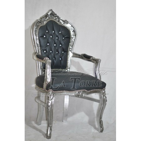 Armchair Still Louis XV Baroque Empire silver gray eco-leather AL2729