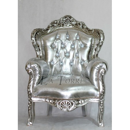 Barock-Thronstuhl aus Deutschland, Silber, Swarovski-Kunstleder, AL4227
