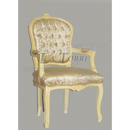 Louis XV Futè-Sessel mit Armlehnen, elfenbeinfarbener, beigefarbener Damaststoff, Barock AR1114