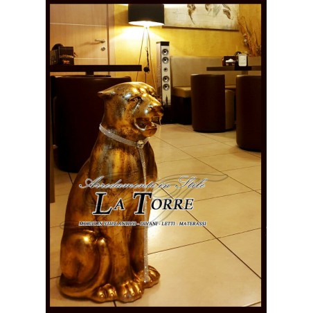 Statue sculpture panther gold crackle leopard swarovski animals ceramic h70cm