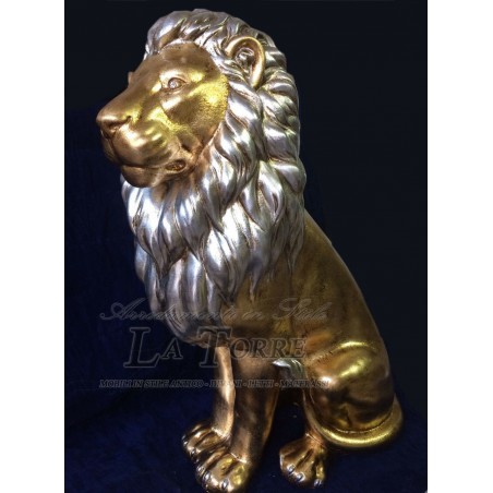 Ceramic statue sculpture Lion closed mouth Lion gold leaf mane silver leaf swarovski 90 cm