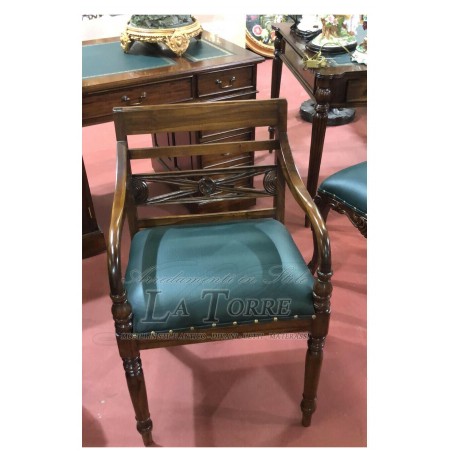 Presidential Guest Chair Raffles Armchair with English Green Eco-Leather Walnut Armrests