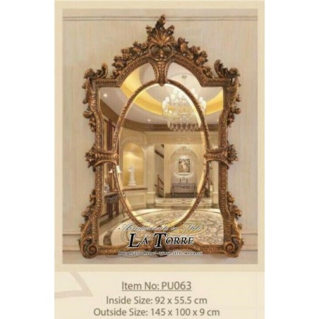 Antique style gold leaf baroque beveled glass wall mirror Pu063