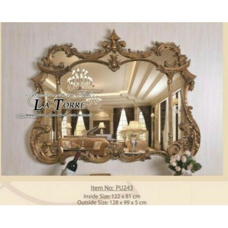 Classic gold leaf antique style baroque beveled glass wall mirror Pu243