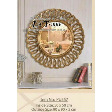 PU557 Klassischer runder Wandspiegel, Blattgold, Antik-Stil, Barock-Schliffglas