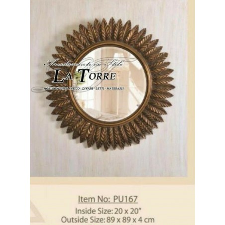Specchiera da parete rotonda classica foglia oro stile antico vetro molato barocco Pu167