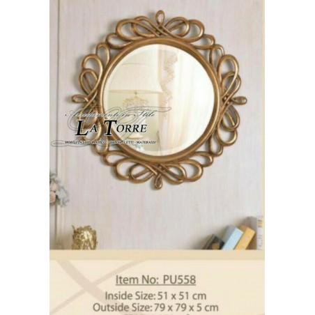 PU558 Klassischer runder Wandspiegel, Blattgold, Antik-Stil, Barock-Schliffglas