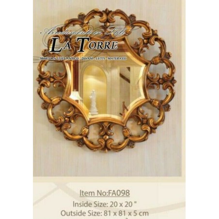 Classic round wall mirror gold leaf antique style baroque cut glass FA098