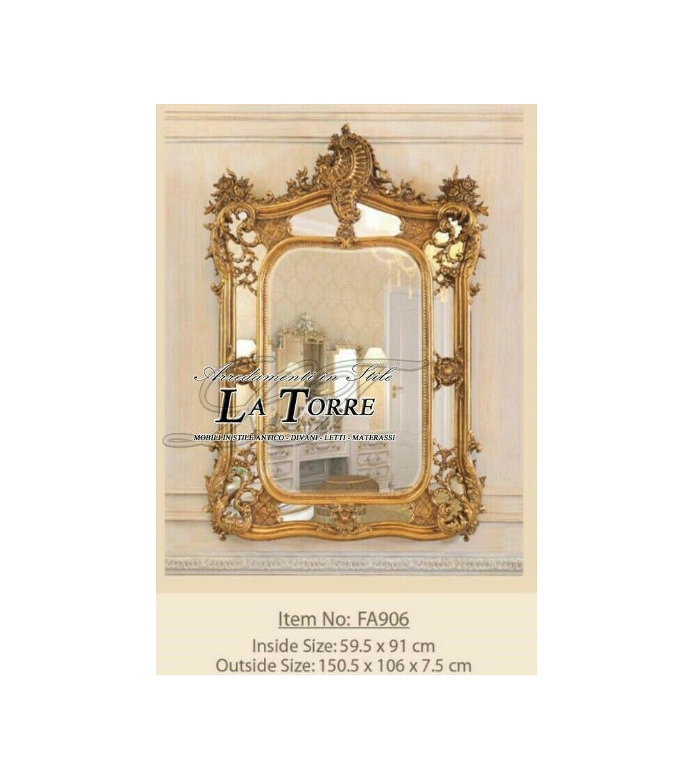 Specchiera classica foglia oro stile antico vetro molato barocco parete PU129 