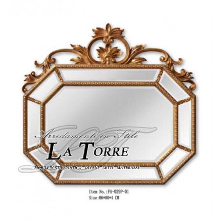Specchiera da parete ottagonale classica foglia oro stile antico vetro molato barocco 127-1
