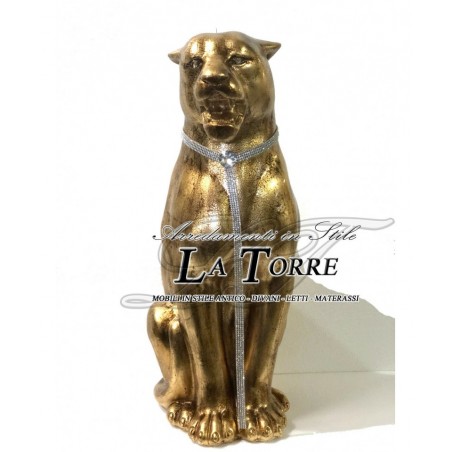 Statue sculpture panther gold crackle leopard swarovski animals ceramic h70cm