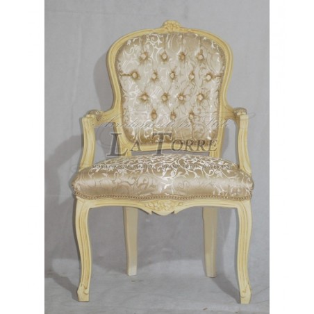 Louis XV Futè-Sessel mit Armlehnen, elfenbeinfarbener, beigefarbener Damaststoff, Barock AR1114