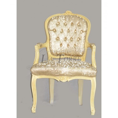 Louis XV Futè-Sessel mit Armlehnen, elfenbeinfarbener, beigefarbener Damaststoff, Barock AR1114