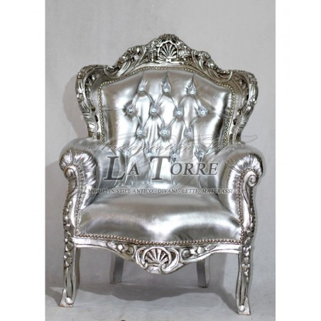 Barock-Thronstuhl aus Deutschland, Silber, Swarovski-Kunstleder, AL4227