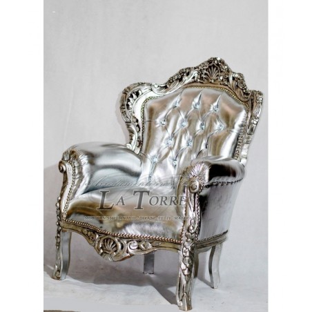 Barock-Thronstuhl aus Deutschland, Silber, Swarovski-Kunstleder, AL4227