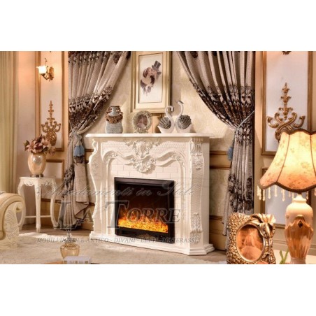 Electric fireplace Kamin fireplace solid wood Baroque English ivory 330b