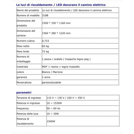 Camino elettrico 150 cm classico stufa legno massello Barocco qualsiasi colore 330B