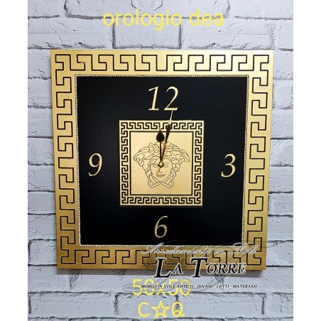Square wall clock Modern Baroque black and gold Goddess 50 cm
