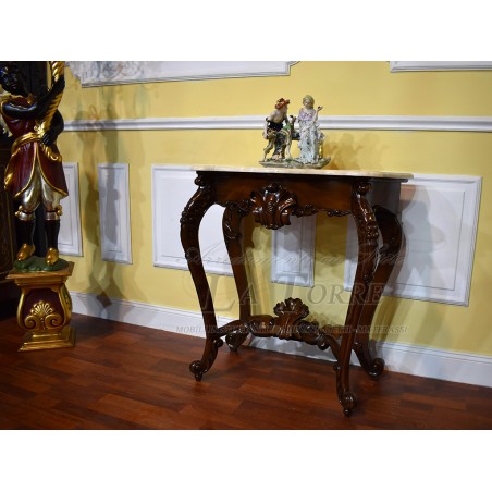 Luigi Filippo entrance console Sicilian 19th century style walnut cream marble 90 cm Na38