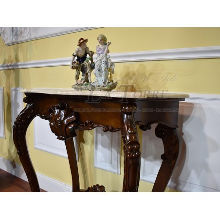 Luigi Filippo entrance console Sicilian 19th century style walnut cream marble 90 cm Na38