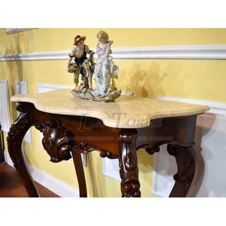 Luigi Filippo entrance console Sicilian 19th century style walnut cream marble 90 cm Na38