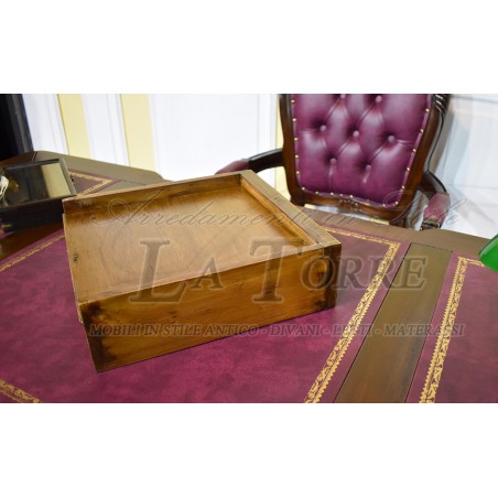 Scrivania Ministeriale Presidenziale Bifacciale Noce Ecopelle Bordeaux 180 cm Na11