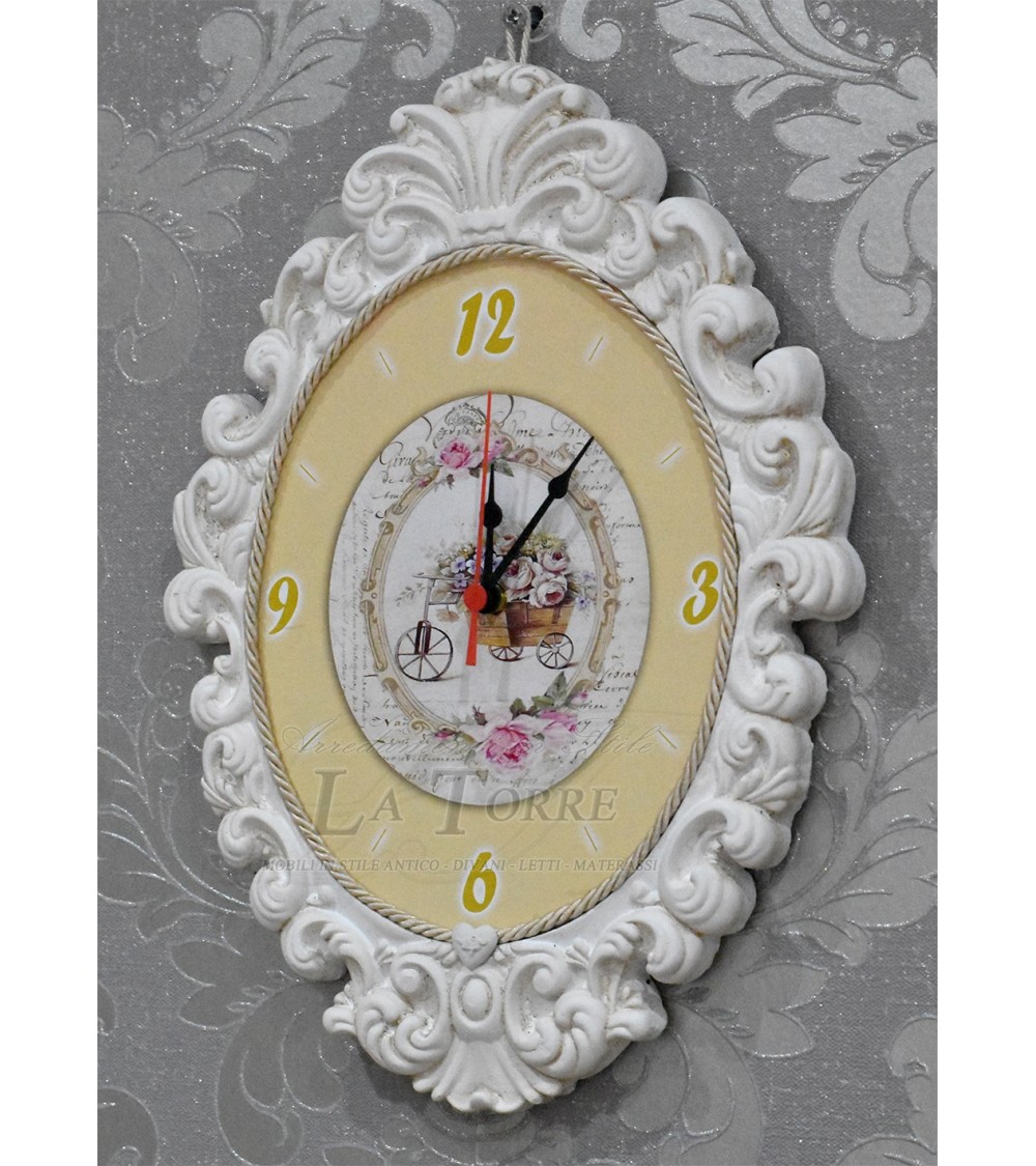 Shabby chic scalloped wall clock baroque style in ceramic plaster