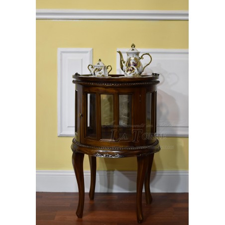 Coloniale round coffee table showcase English style bottle holder bar cabinet walnut Na32