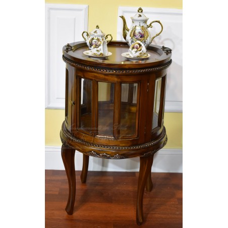 Coloniale round coffee table showcase English style bottle holder bar cabinet walnut Na32