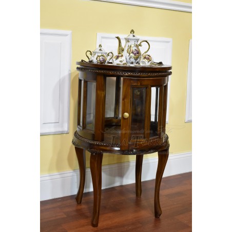 Coloniale round coffee table showcase English style bottle holder bar cabinet walnut Na32