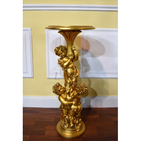 Colonna silik con angeli alzatina capitello in resina foglia oro barocco r41