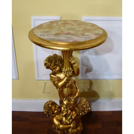 Colonna silik con angeli alzatina capitello in resina foglia oro barocco r41