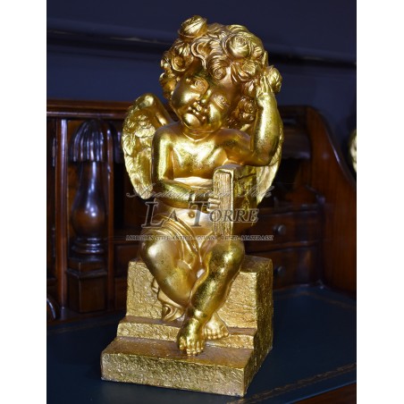 Statua Angelo antico barocco foglia oro puttino soprammobile decorazione casa R18