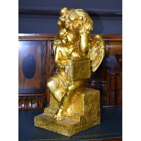 Statua Angelo antico barocco foglia oro puttino soprammobile decorazione casa R18