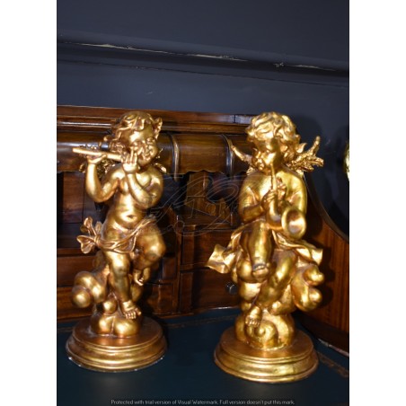 Statua set 4 pz Angelo suonatore oro barocco puttino decorazione casa R37