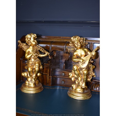 Set mit 4 barocken goldenen Engel-Musiker-Statuen Putto Heimdekoration R37
