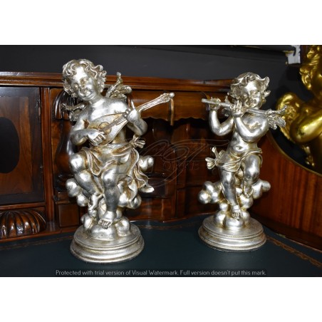 Set mit 4 barocken silbernen Engel-Musiker-Statuen Putto Heimdekoration R37
