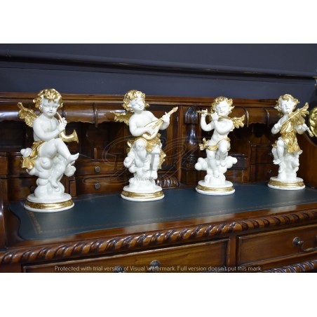 Set mit 4 barocken Elfenbein-Engelsmusiker-Statuen Putto Heimdekoration R37