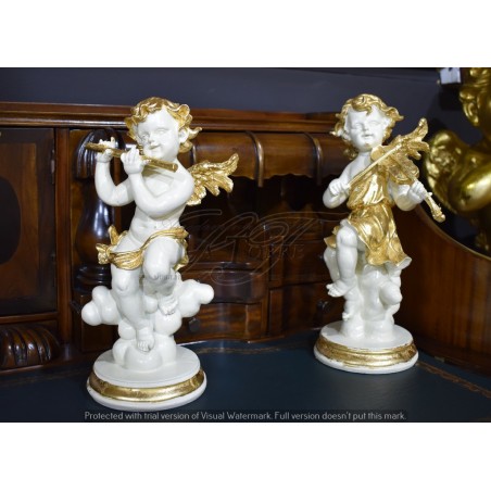Set mit 4 barocken Elfenbein-Engelsmusiker-Statuen Putto Heimdekoration R37